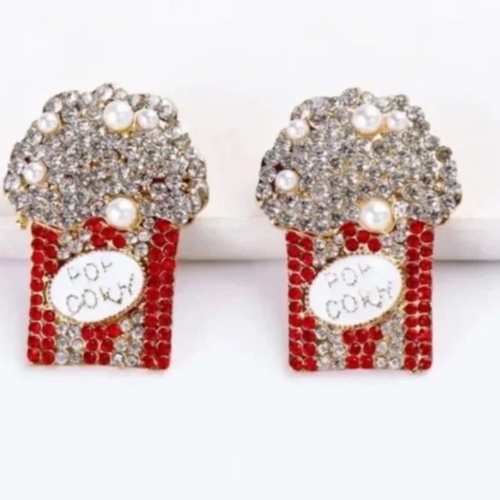 ❤️ FREE Popcorn Rhinestone Chic Art Deco Pop Boho Graphic Snack Hipster Earrings